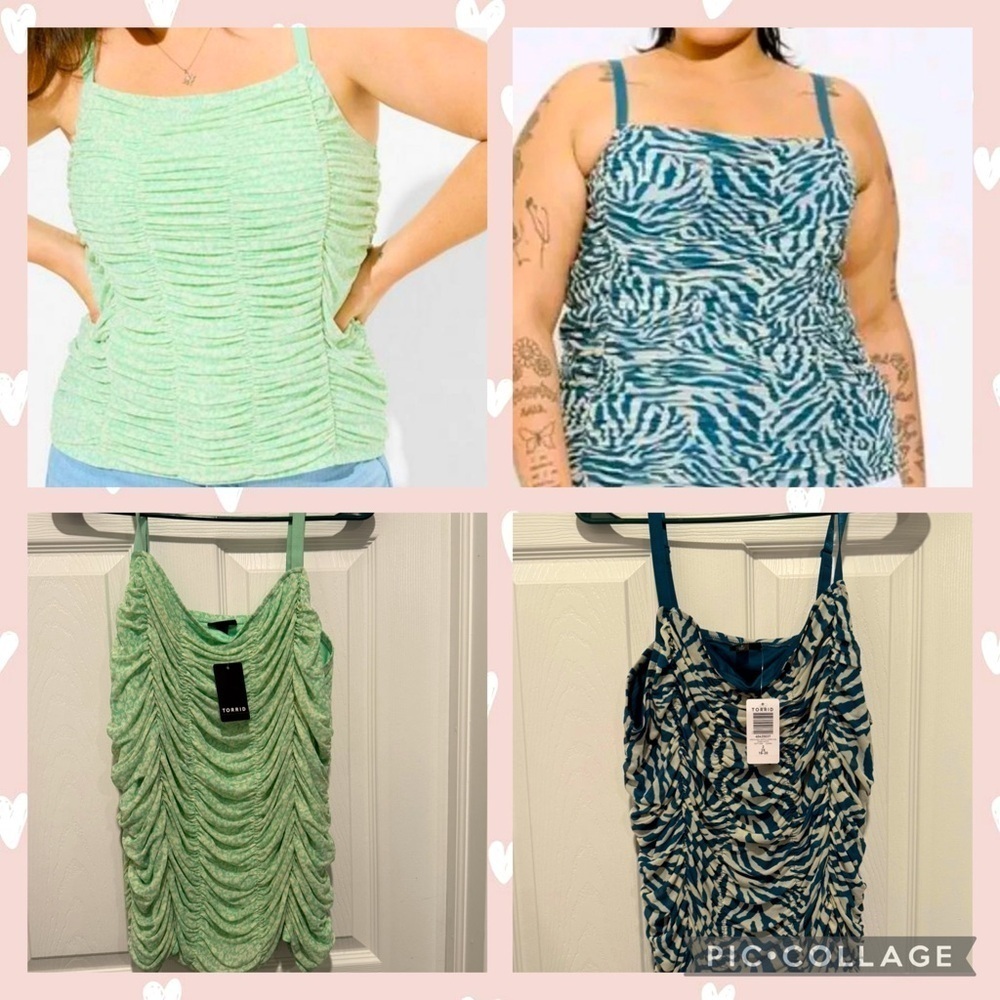 NWT Torrid 2 Tank Top Bundle Size 2X. Stretch Mesh Cropped Shirred Camis